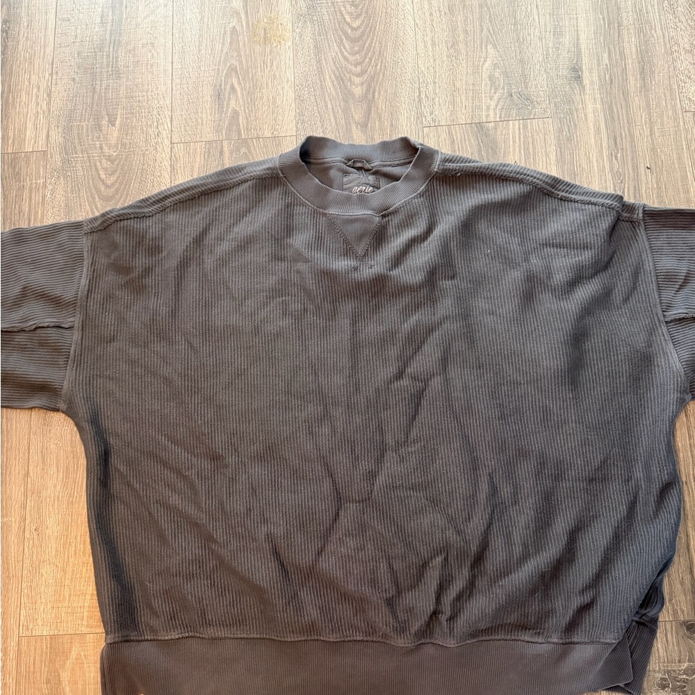 aerie Ribbed Crewneck Sweatshirt - Charcoal